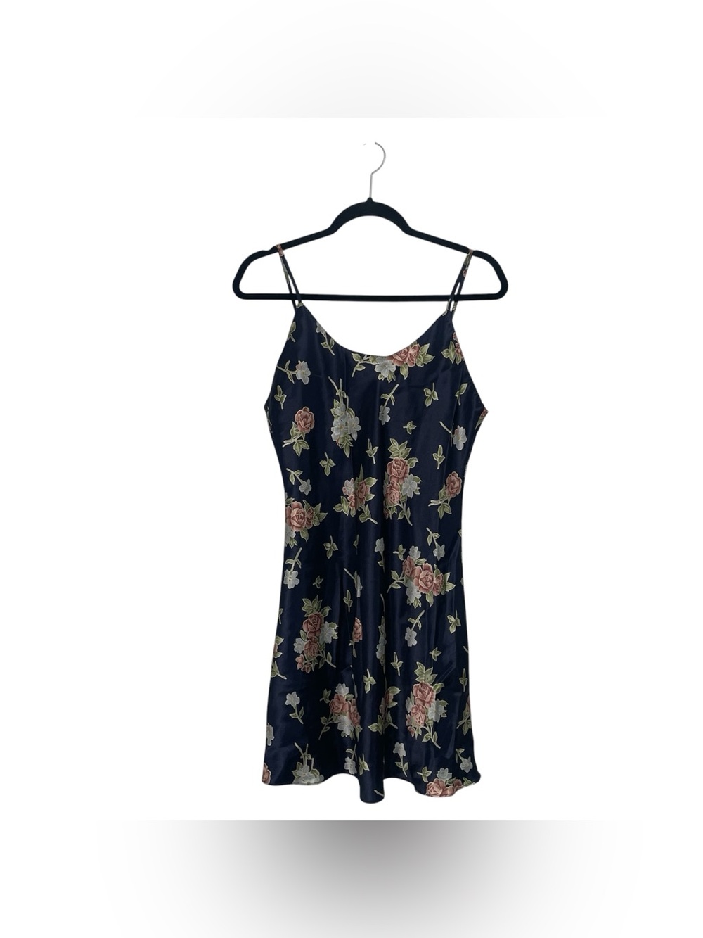 Vintage Navy Blue Floral Slip Nightie Size S - Picture 1 of 7